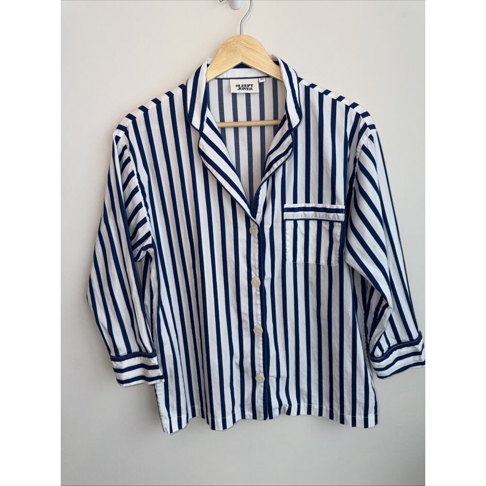 Sleepy Jones Marina Button Down Pajama Shirt Top Striped Blue Size Extra Small